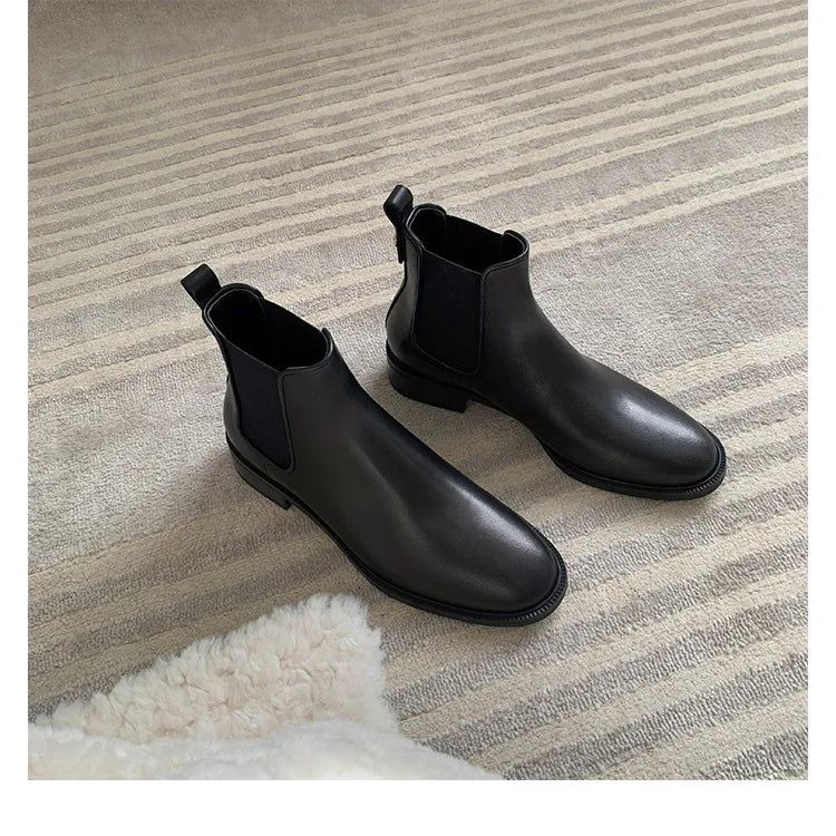 2026 Autumn/Winter Ankle Boots Women Basic Chelsea Botas Mujer Low Thick Heels Short Booties PU Leather Slip On Stretch Botines