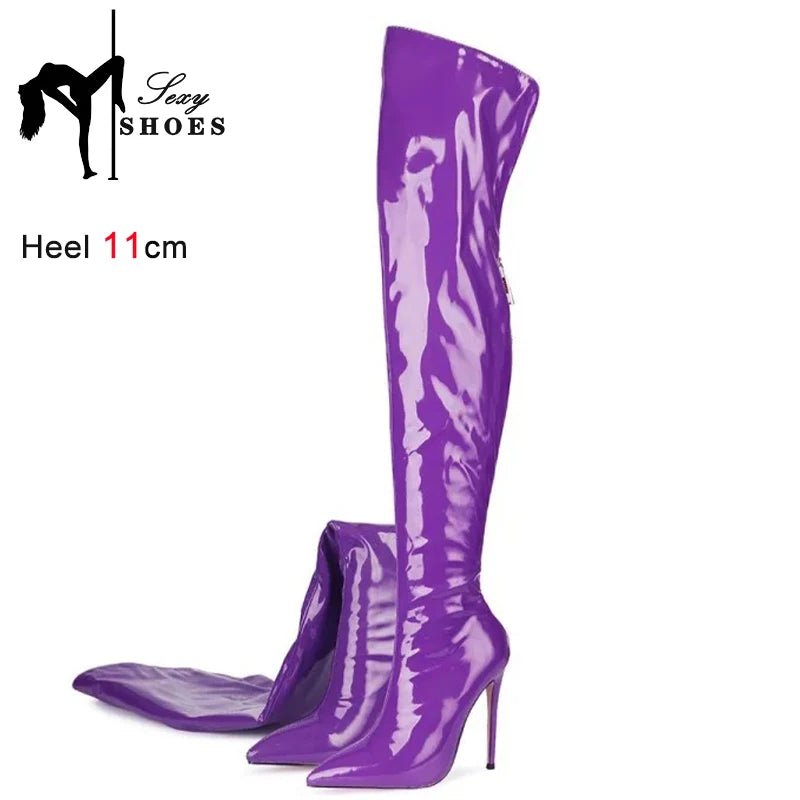 11CM Elastic Thigh Boots Sexy Stiletto High Heels Women Over-the-Knee Boots Pointed Toe Strippers Ladies Shoes Pole Dancing Boot