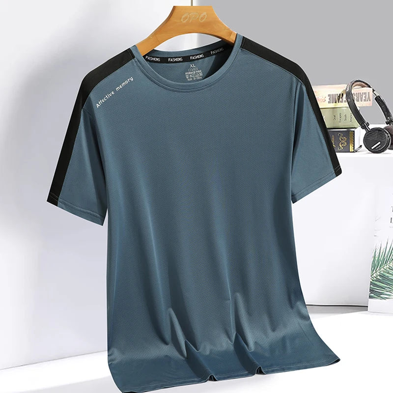 Summer ice silk short sleeved T-shirt for men and women, quick drying and breathable sports top, outdoor running duanT