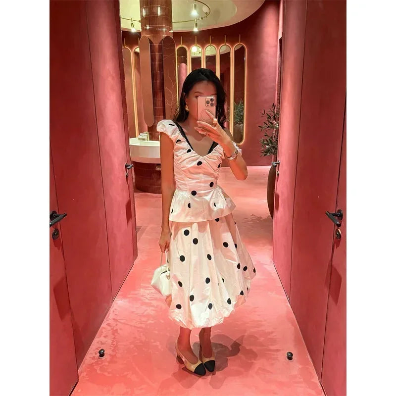 Vintage Polka Dot Backless Tank Tops Sexy Summer Street Chic Slim Deep V Neck Vest Casual Ruffles Sleeveless Tops Woman 2026