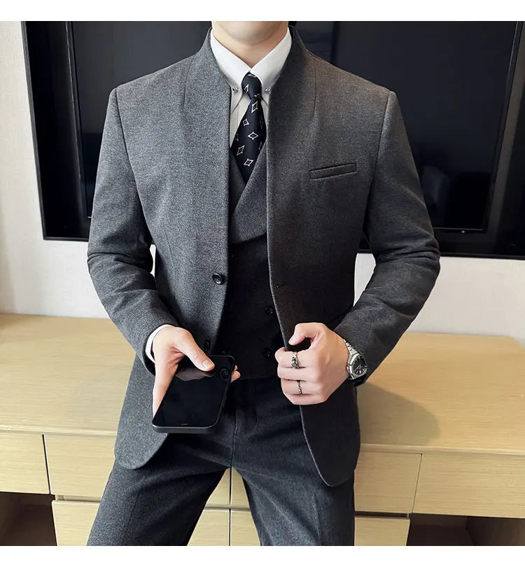 Korean Style Men's Suit Set Slim Fit Business Suit Wool Blazer Two-piece set Elegant Social Formal Men's Clothing 5XL-M