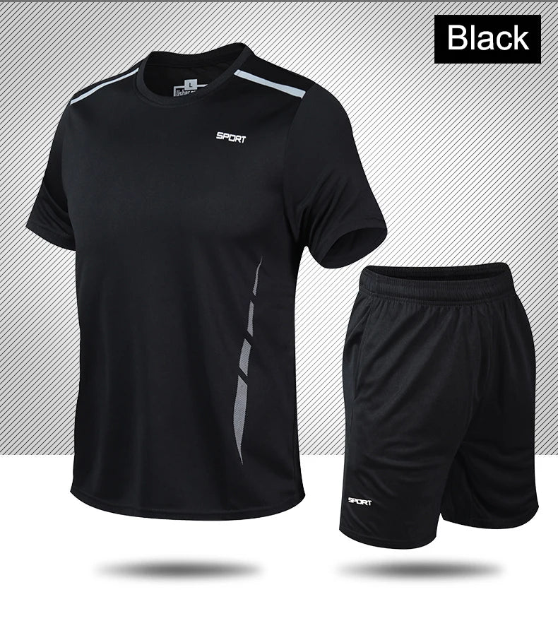 CHRLCK Men's Quick Drying Running Sets Breathable Hiking Fishing T-Shirt Short Soft Elasticity Gym Fitness Suits Outdoor Sports
