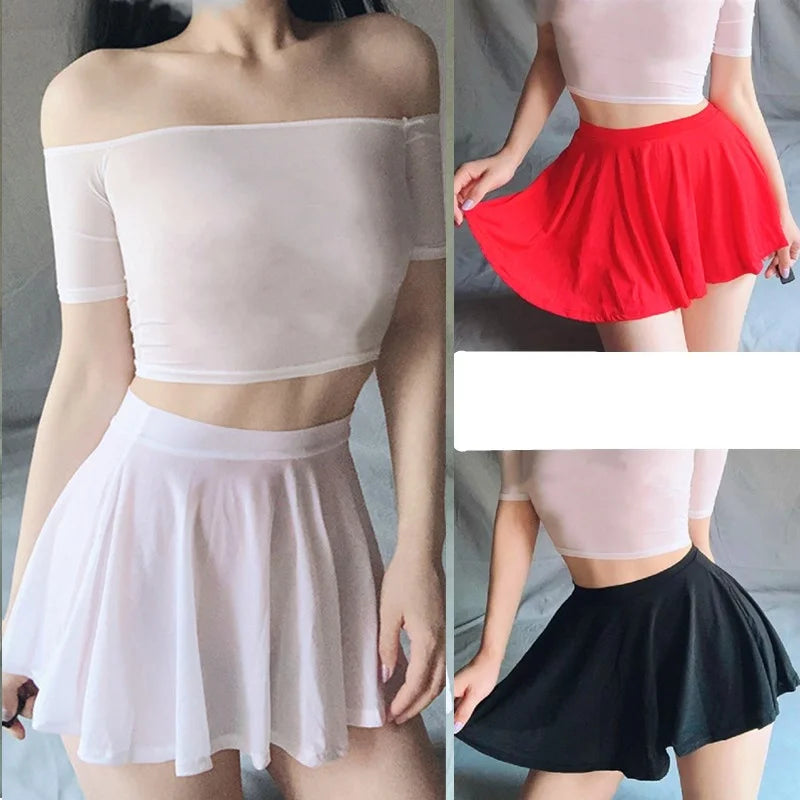Fashion Korean Style Mini Skirt Girls Womens See Through High Waist Black A Line Short Pleated Skirts Christmas Street Club Wear