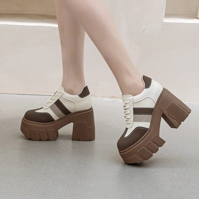DIMANYU High heels Ladies Spring 2026 New 11cm Fashion Women's Shoes Platform Genuine Leather Lace-up Ladies Shoes