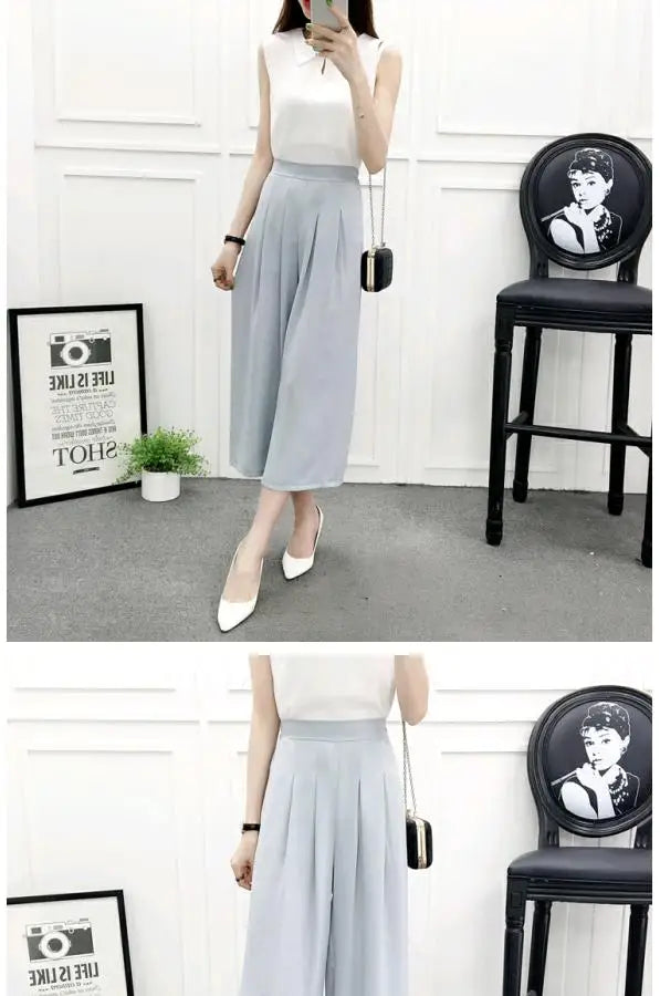 High Waist Wide Leg Pants Skirt Pants Chiffon Cotton Linen Seven Eighteen Length Trendy Women's Casual Trousers Commute Style