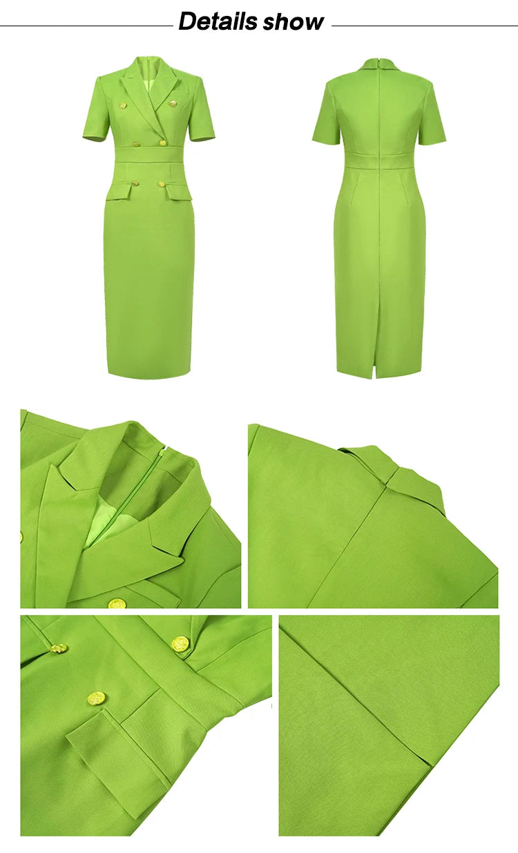 Elegant Office Lady Classic Business Formal Pencil Dress Women Clothes Blazer Commute Short Sleeve High Waist Slim Midi Vestidos