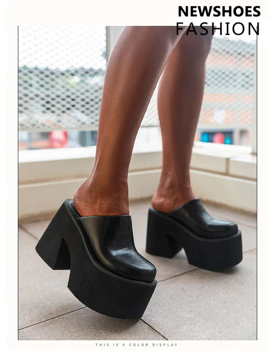 Sandals Summer 2026 New Women Slippers Baotou Platform Trend High Heels Ladies Shoes Pumps Black Soft Leather Thick Slides Mujer