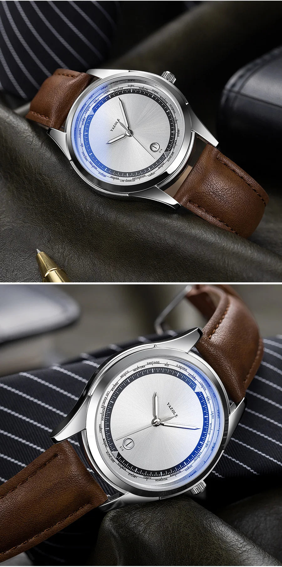 YAZOLE Men's Watch Minimalist Luxury Quartz Man Watch Original Leather Strap Waterproof Calendar Watches Relogio Masculino