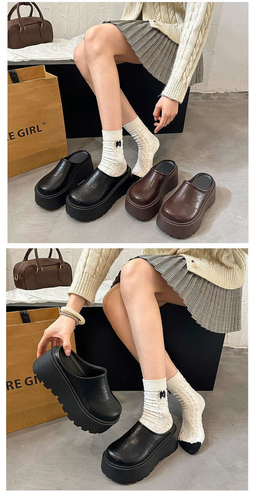 Sandals Summer 2026 New Women Slippers Baotou Platform Trend High Heels Ladies Shoes Pumps Black Soft Leather Thick Slides Mujer