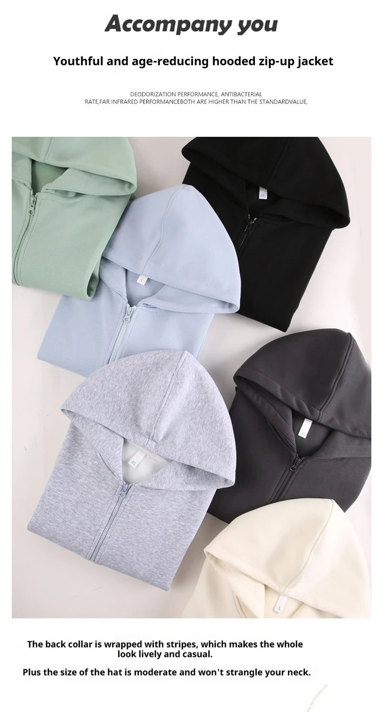 Y2K 420g Heavy-duty Cotton Blend American Hooded Zipper Sweatshirt for Men and Women in Large Size Versatile for Autumn Winter