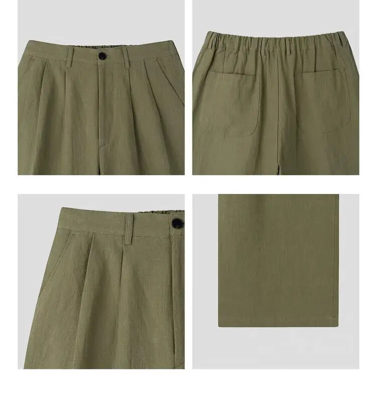 New Men's Cotton Linen Workwear Trousers Draped Wide Leg Pants Light Luxury Leisure Solid Straight Trousers Premium Sweatpants