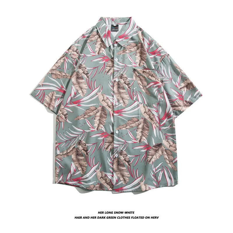 Men's Hawaiian Polyester Summer Short Sleeve Shirt Tropical Leaf 3D Pattern Printing Beach Male Shirts Casual Blouse For Men