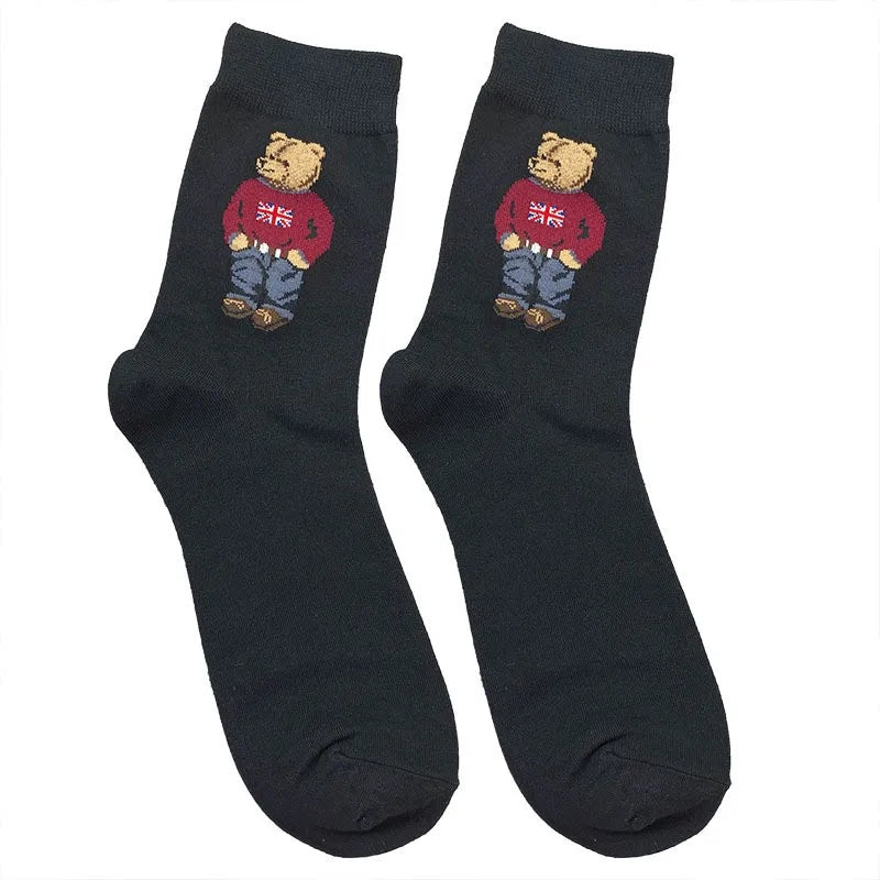Good Quality Cartoon Gentleman Bear Men's Socks Cotton Harajuku Style Sport Boys Skateboard Novelty Breathable  Christmas Gifts