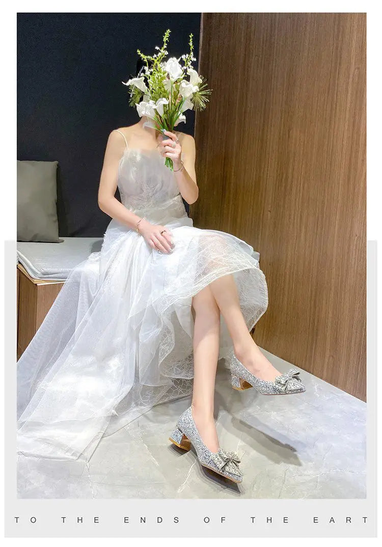 Women's Summer Footwear Stilito Rhinestone Shoes for Woman 2025 with Wedding Bride Genuine Mark Chic and Elegant A Comfortable E