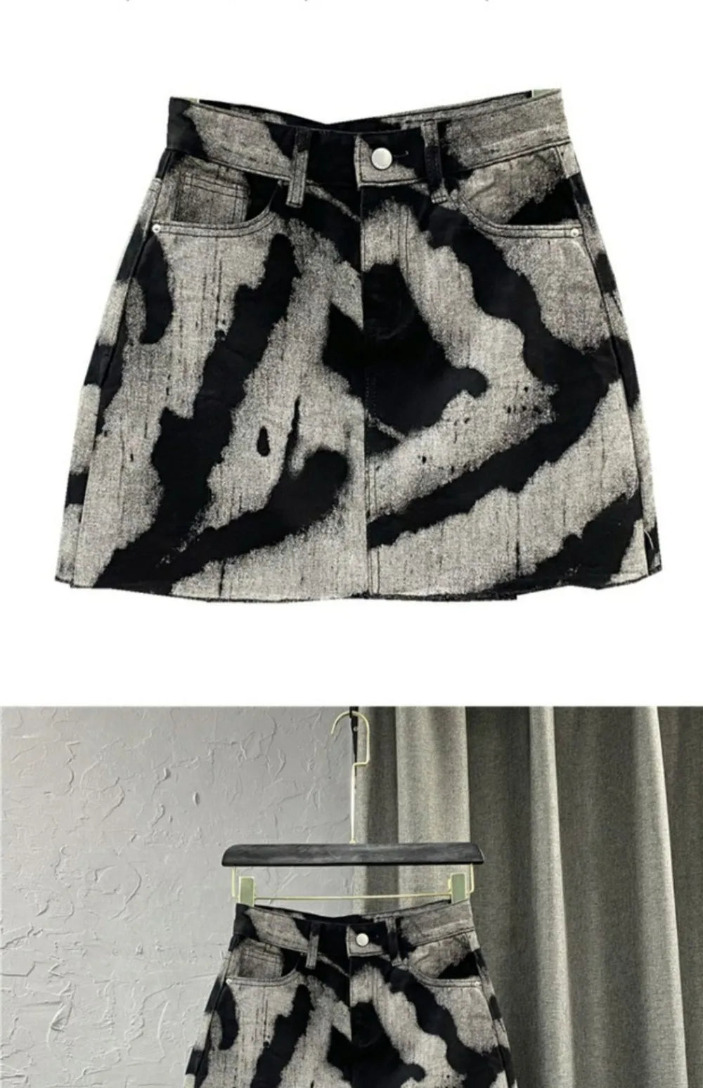 FAGADOER Gray Tie Dye Printing Fashion Denim Mini Skirts Women High Waist Button Pocket A-line Jean Skirts Sexy Y2K Streetwear