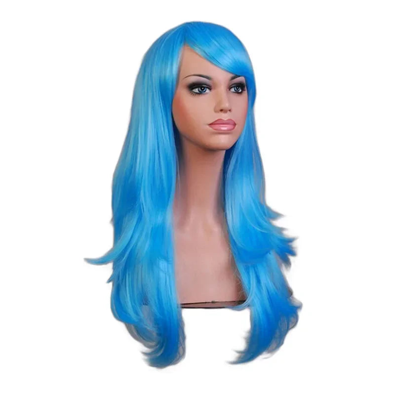 QQXCAIW Long Wavy Cosplay Wig Red Green Purple Pink Black Blue Sliver Gray Blonde Brown 70 Cm Synthetic Hair Wigs
