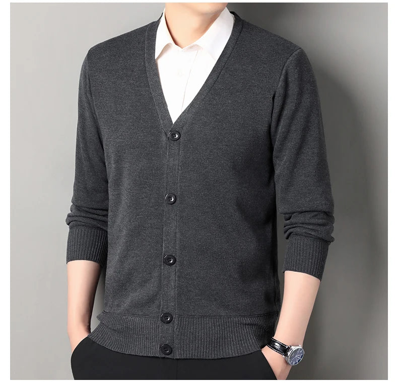 Mens Autumn Clothes Fleece Cardigan Jacket Knitted Sweater Outwear V-neck Fashion Cardigans Warm Men's Top
