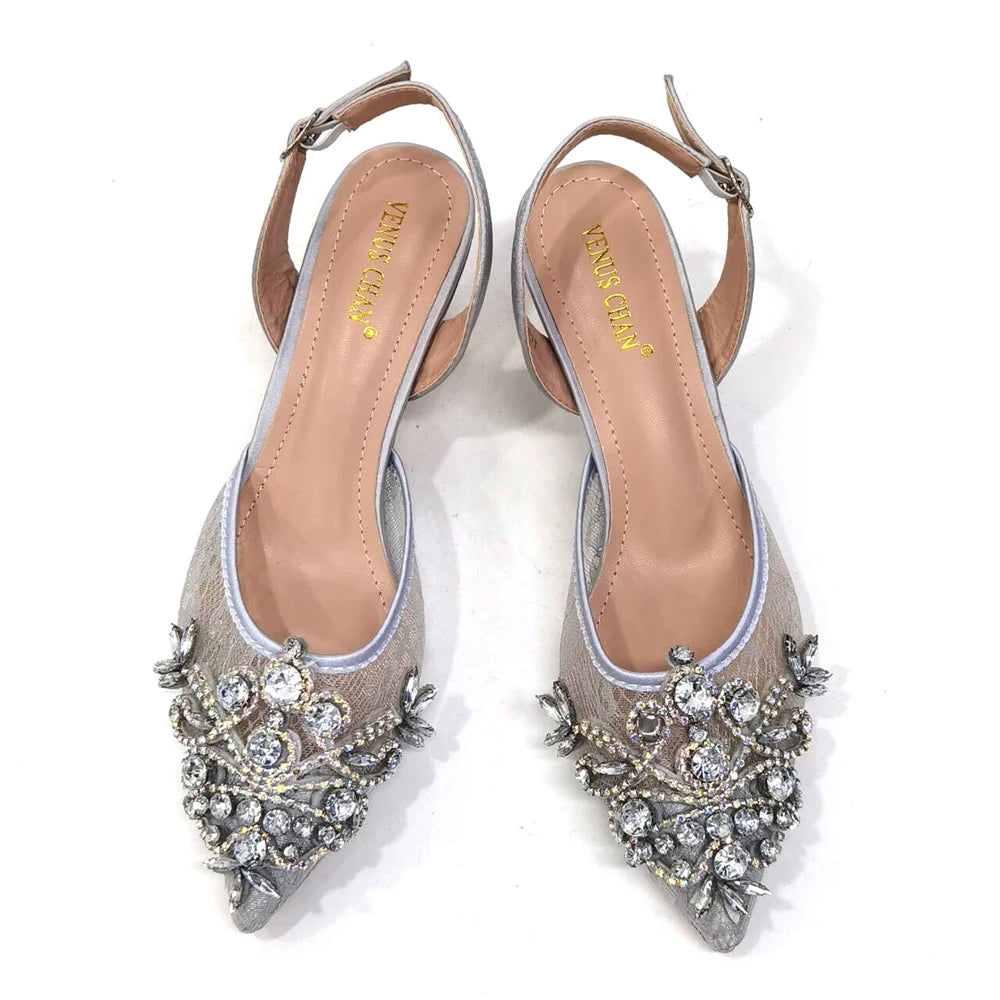 African Fachion Evening Shoes And Matching Bags Italian Design Ladies Diamond Bag High-Heeled Pointed Toe Women's Shoes