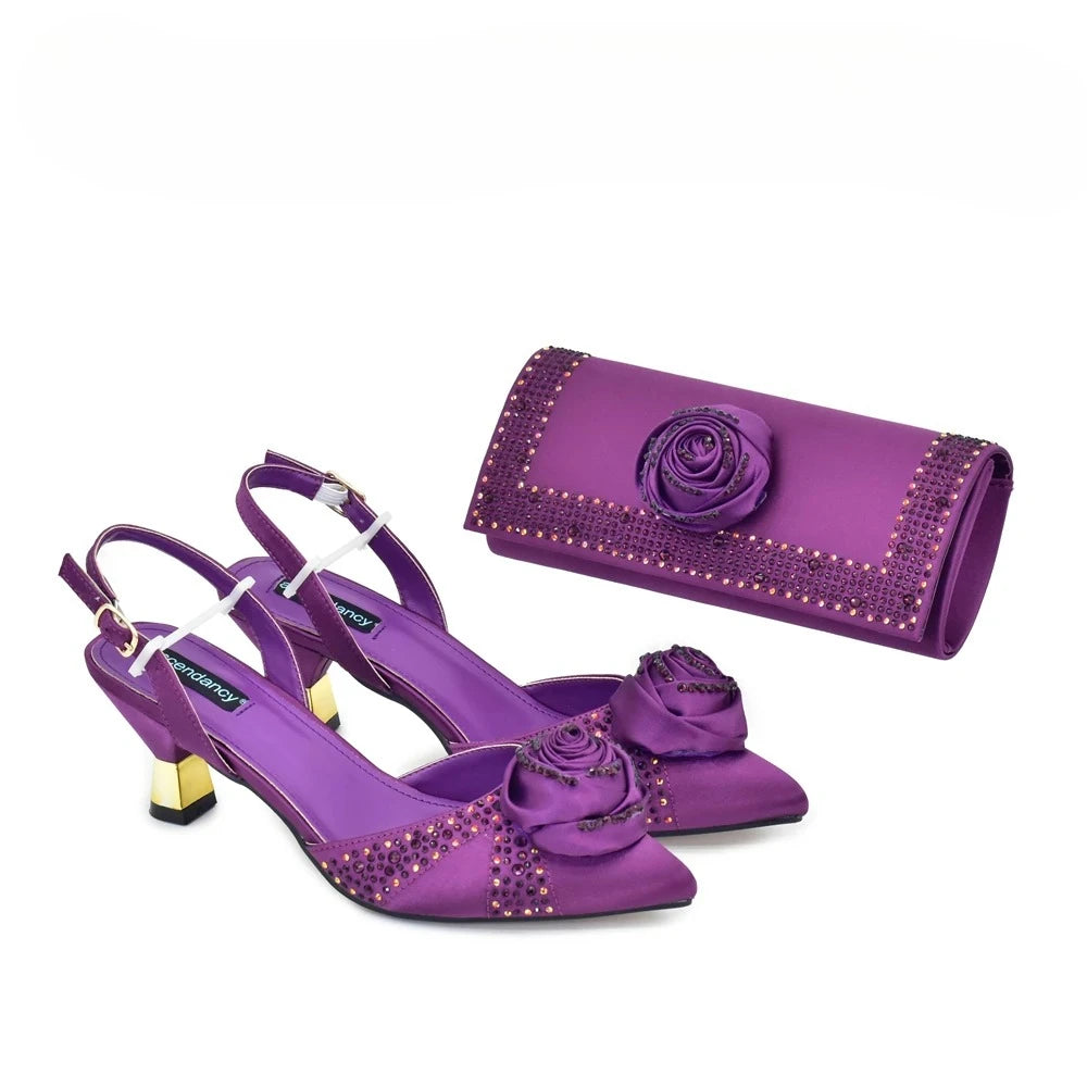 2026 Latest Italian Design African Women's High Heels Pointed Toe Sandals Party Wedding Party Shoes and Bags Set for Wedding