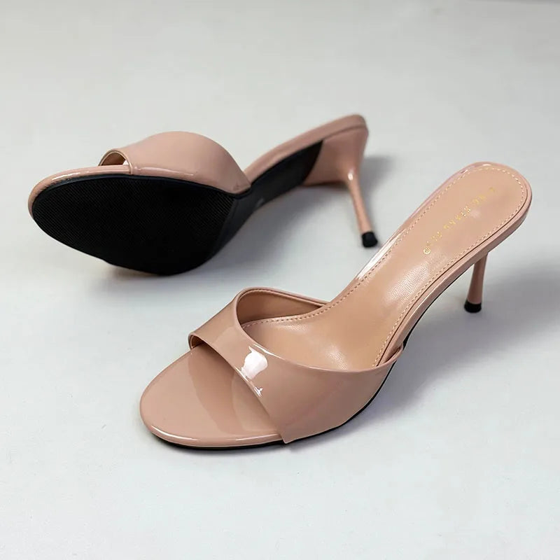 Luxury Footwear Slip On Women Stiletto Heels Shoes New Fashion Round Toe Ladies High Heels Pumps Shoes Female Slides