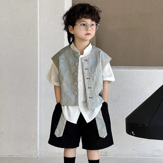 3 PCS Fashion set Summer Boys Clothing  Casual vest+ Tshirt+ Pant Kid Children baby toddler boy Gentleman clothes Handsome Suits