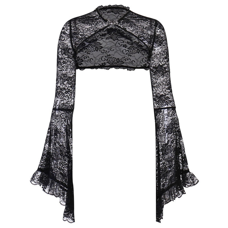 Women's Hollow out Crop Tops Gothic Lace Smock Tops False Collar Ladies Sleeves Cover Ups for Dating Party