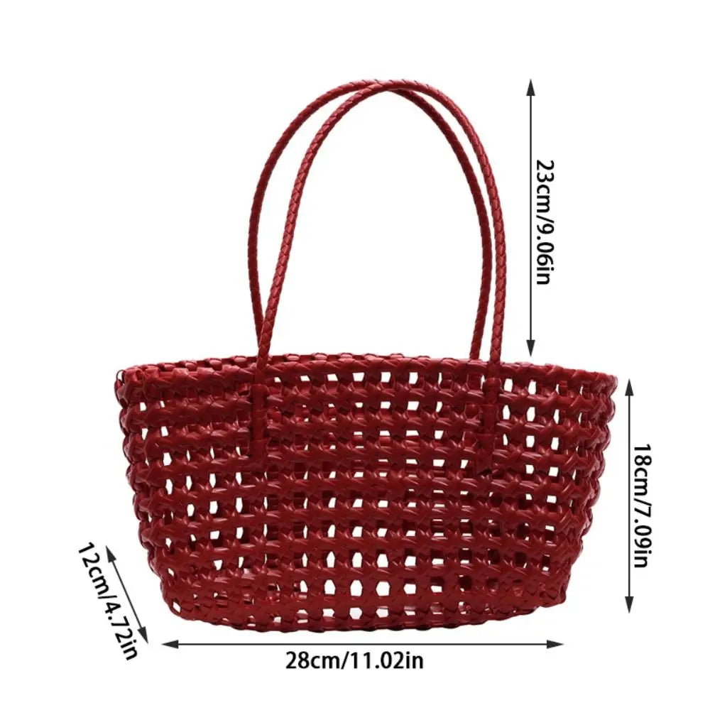 Simple Woven Women's Shoulder Bag Solid Color Large Capacity Tote Bag Hollow Handbag