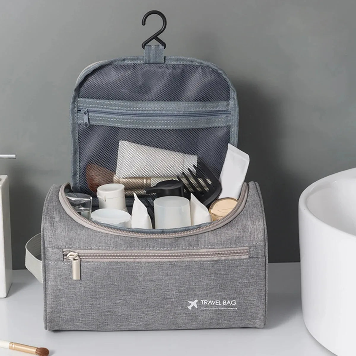 Portable Travel Toiletry Bag Large Capacity Folding Storage Bag Hook Multifunctional Storage Bag Sub