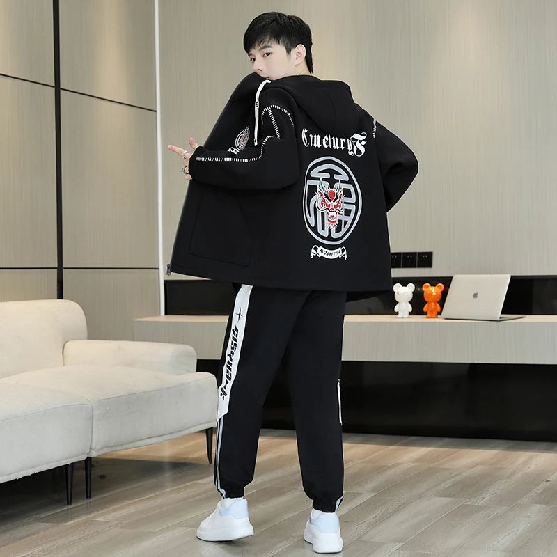 Hooded Jackets And Pants Two Piece Men's Sets 2026 Spring Autumn Youth Streetwear Tracksuits Outdoor Top Coats & Jogger Clothing