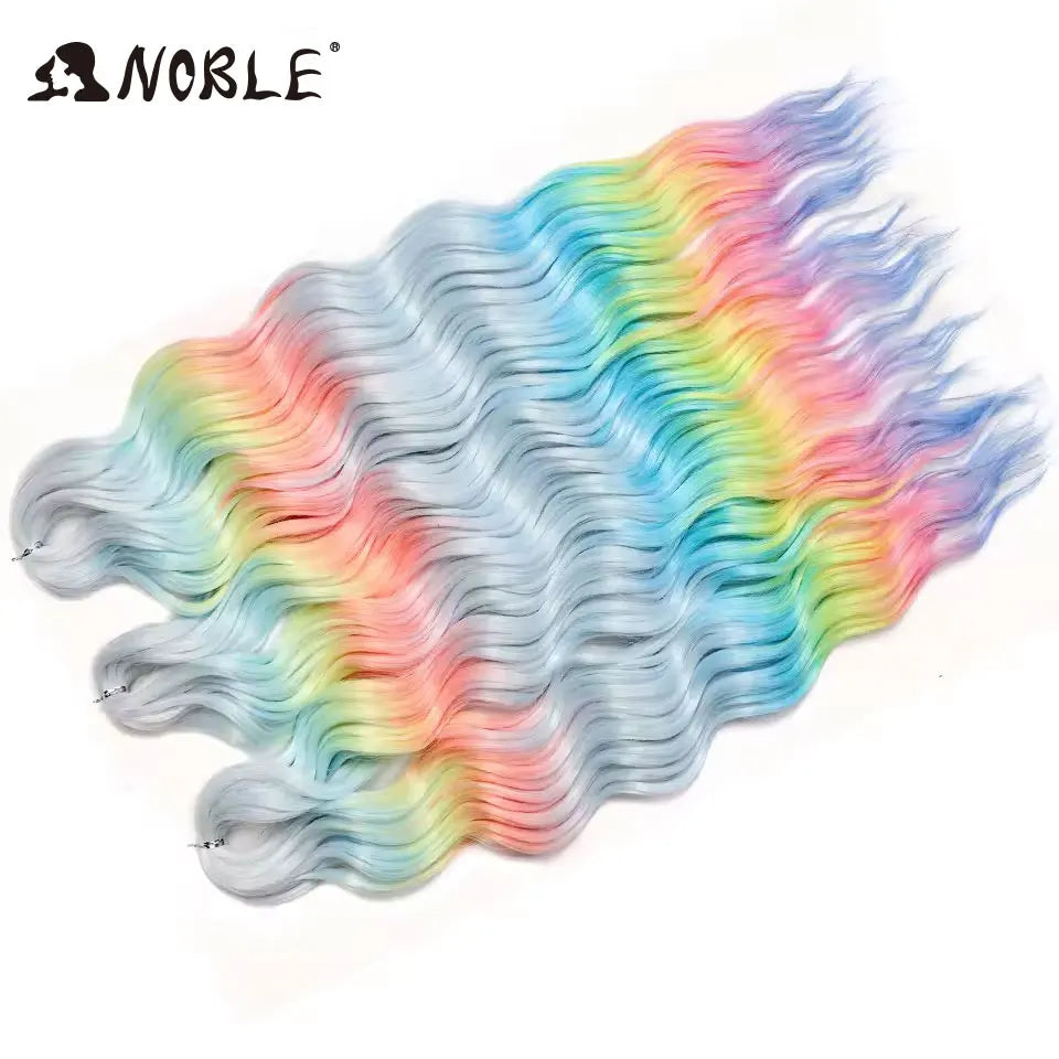 Noble 24 Inch Synthetic Hair Water Wave Braiding Hair Extensions Ombre Rainbow color Deep Wave Curl Twist Crochet Hair Extension