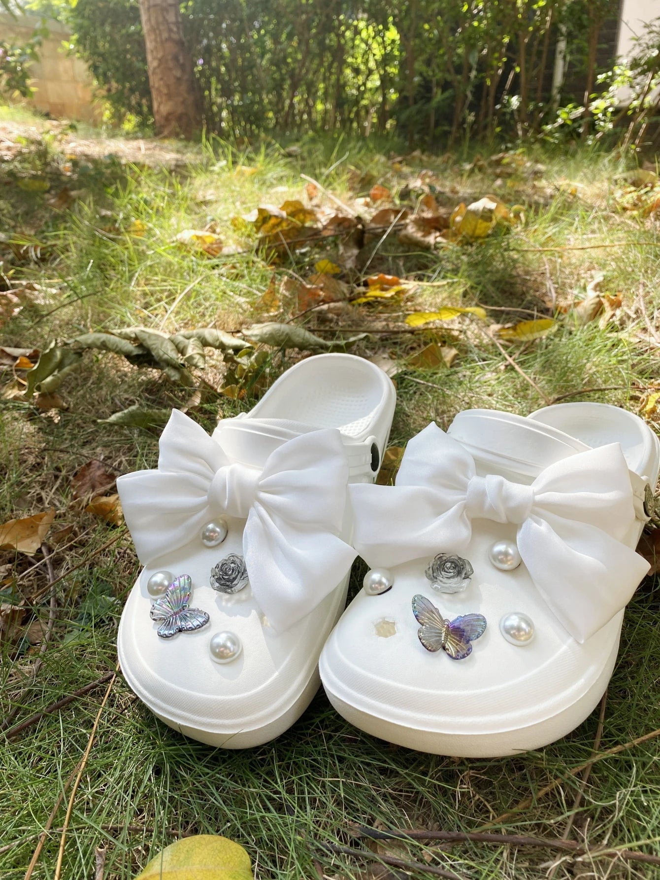 12pcs Shoe Buckle For Diy Decoration With Pearl Flower & Bow-Knot Design, Removable