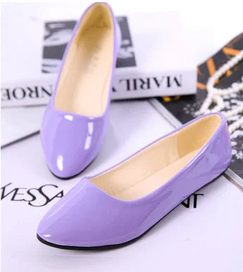 Ladies 2-48 Shiny Leather Slip-Ons Green Candy Colors Shallow Toe Shoes For Women Promotion 2020 Plain Flats Spring Outdoor Cute