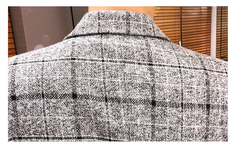 Spring and Autumn New Boutique Japanese Style Print Stand Collar Mens Casual Jacket Slim Male Coat Male Plaid Suit Jacket Blazer