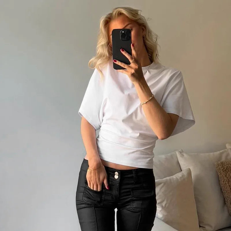Gray Cropped T-shirt Women's O-neck Corset Tops Fashion Casual Solid Streetwear Spring Summer Short Tee Shirts for Girls