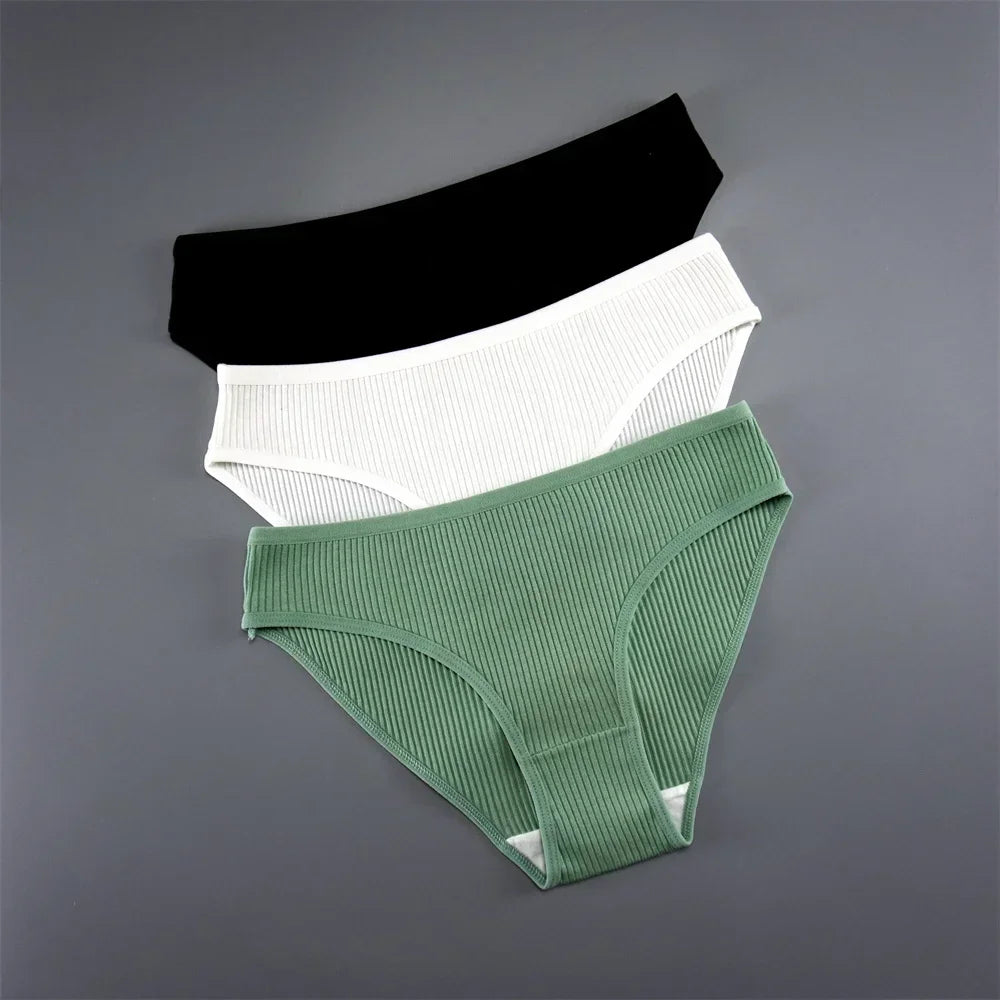 UNWE 3PCS/Pack Ribbed Cotton Seamless Panties for Women Briefs Pack Comfortable Ladies Underwear Sets