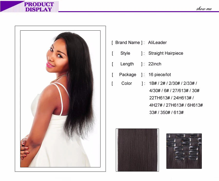 22 Inches Synthetic Long Straight Hairstyle 16 Clips 6Pcs/Set Hair Extensions Blonde Black Hairpieces Heat Resistant For Women