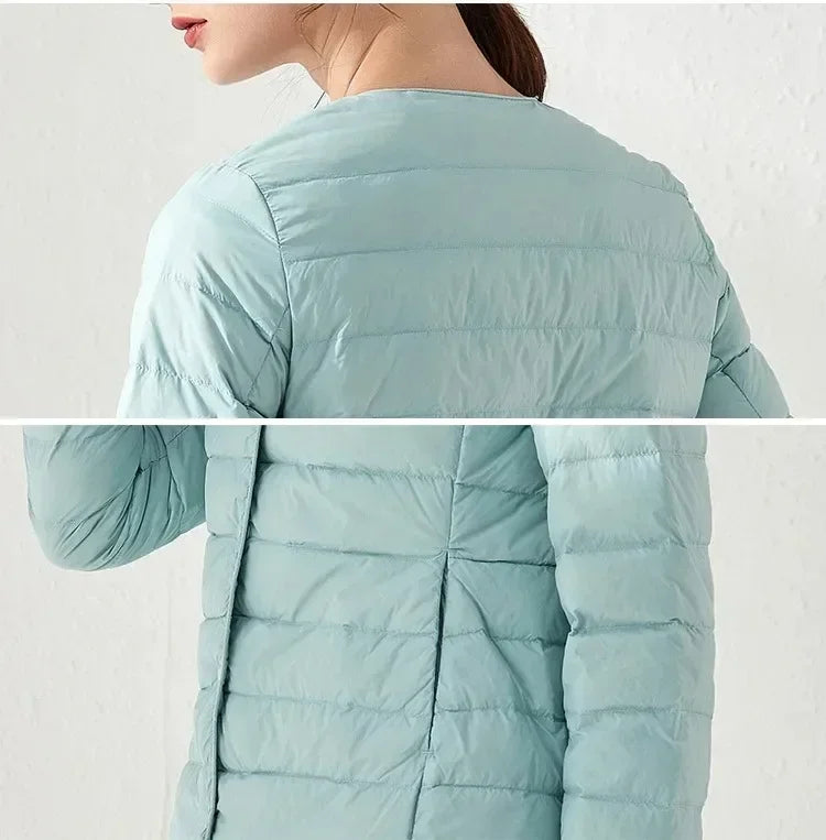 2024 New Autumn Winter Warm Ultra Light Weight Puffer Coats Down Jacket Women Slim Jacket Female Fashion White Duck Down Coat