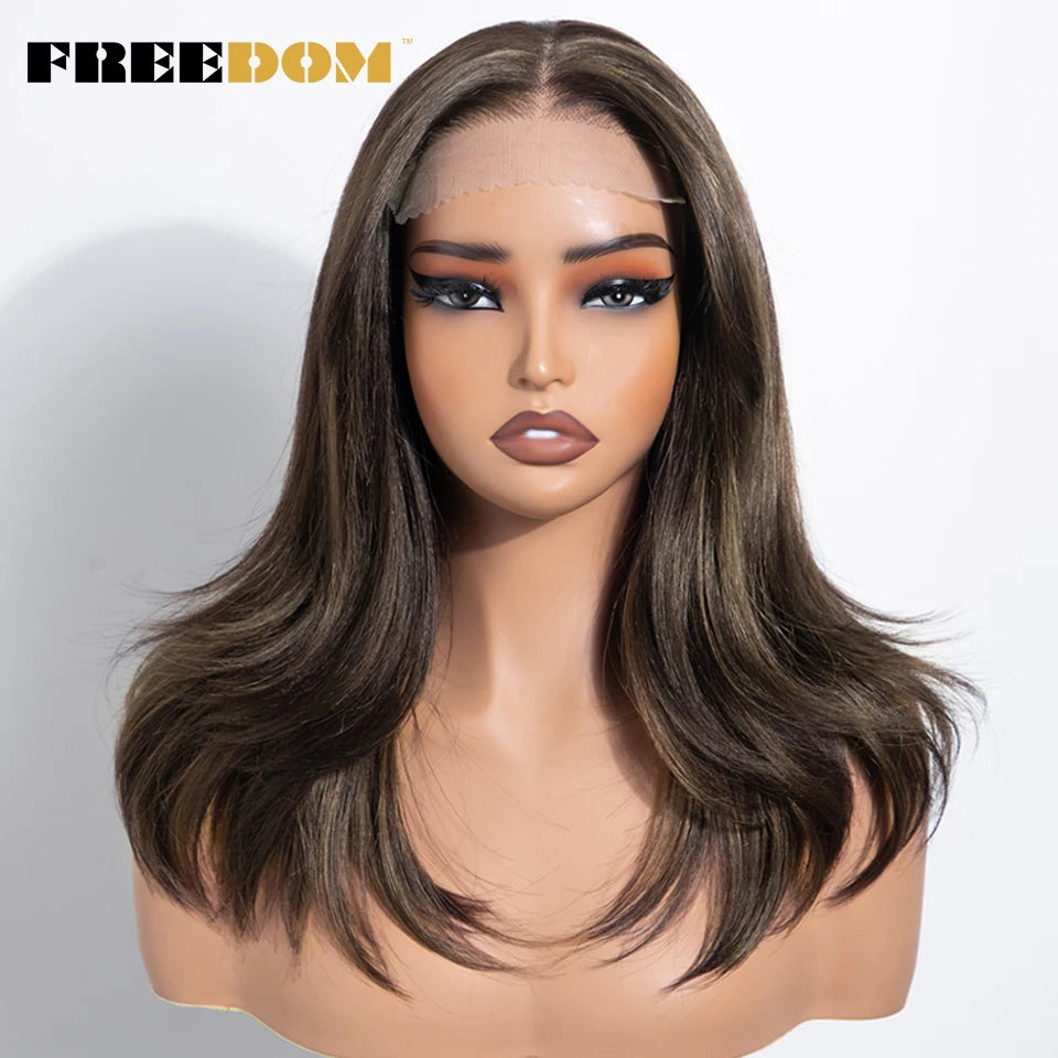 FREEDOM Synthetic Lace Front Wigs For Women 20" Layered Ombre Brown Blonde Wig 6x4 Pre-plucked Easy Wear And Go Glueless Wigs