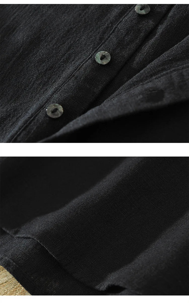 Summer New Linen Cotton Casual Pullover Shirt for Men Clothing Vintage Short Sleeve Streetwear C2559