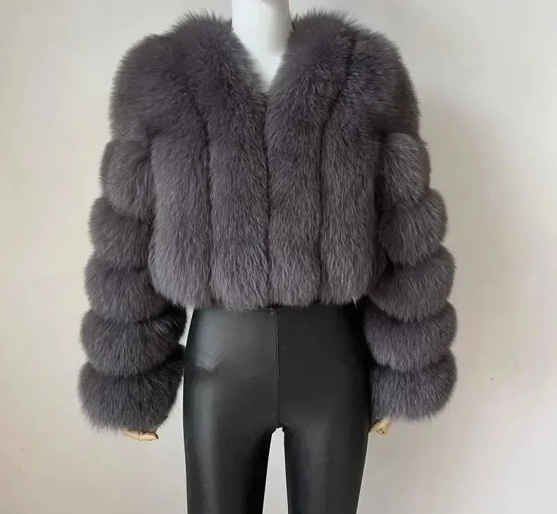 Faux Fox Fur Coat V-Neck Winter Woman Long Sleeve Warm Winter Coat Women Fashion Luxury New Fur Jacket Teddy Chic Outwear 2024