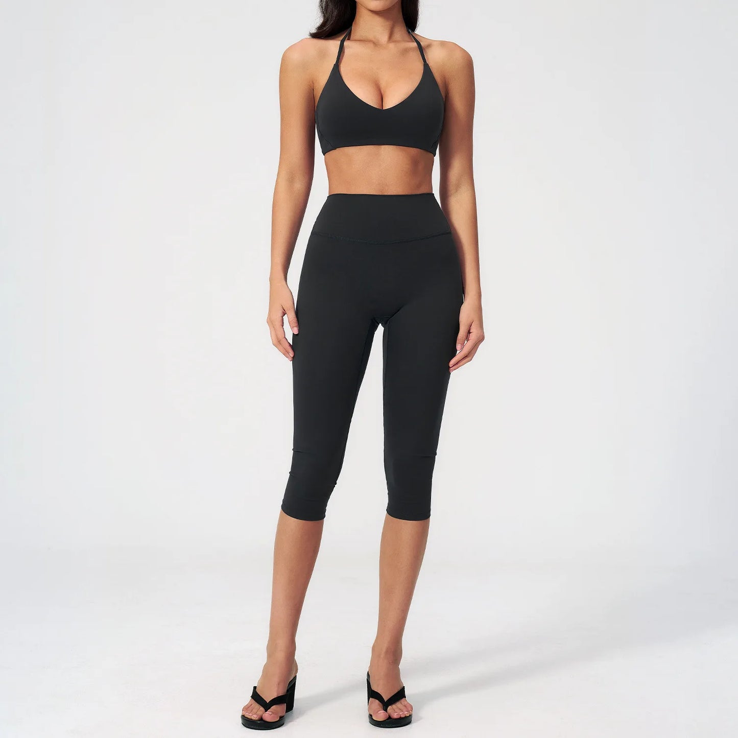 Sports Set Two Pieces Yoga Set Women's Sports Set Quick Drying Short Sleeve Fitness Set Gym Running Slim Capri Pants Sportswear