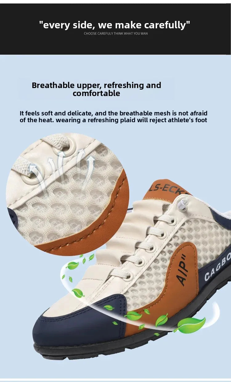 Men's Summer New Large Size Comfortable Half Support Fashionable Korean Style Breathable Popular Casual Shoes Mesh Lining