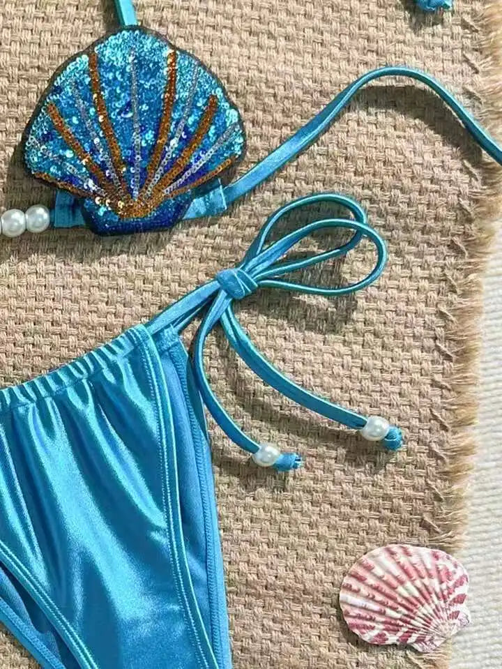 Sexy Shiny MermaidShell Bikini Swimsuit Hot Sale Of The Season New Swimwear Elegant Luminous Design Attractive Female Underwe