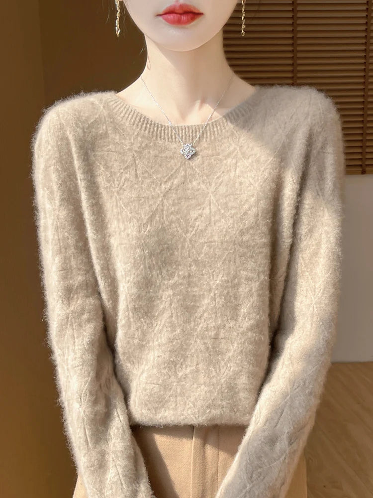 Women 100% Merino Wool Sweater Casual Hollow out Cashmere Blouse O-neck Pullover Tops Autumn Winter Warm Knit Woman Wool Sweater