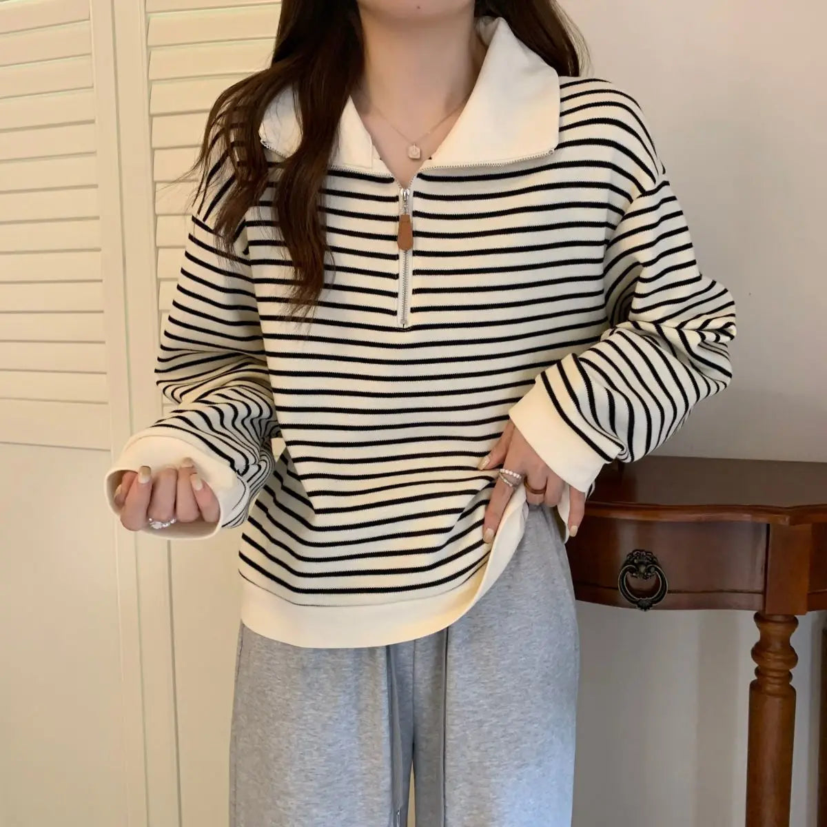 Women Striped Half Zip Sweatshirt Long Sleeve Collared Pullover Casual Fit  Fashion Oversized Streetwear Tops 2026 Tendencias BAZAARHUBO