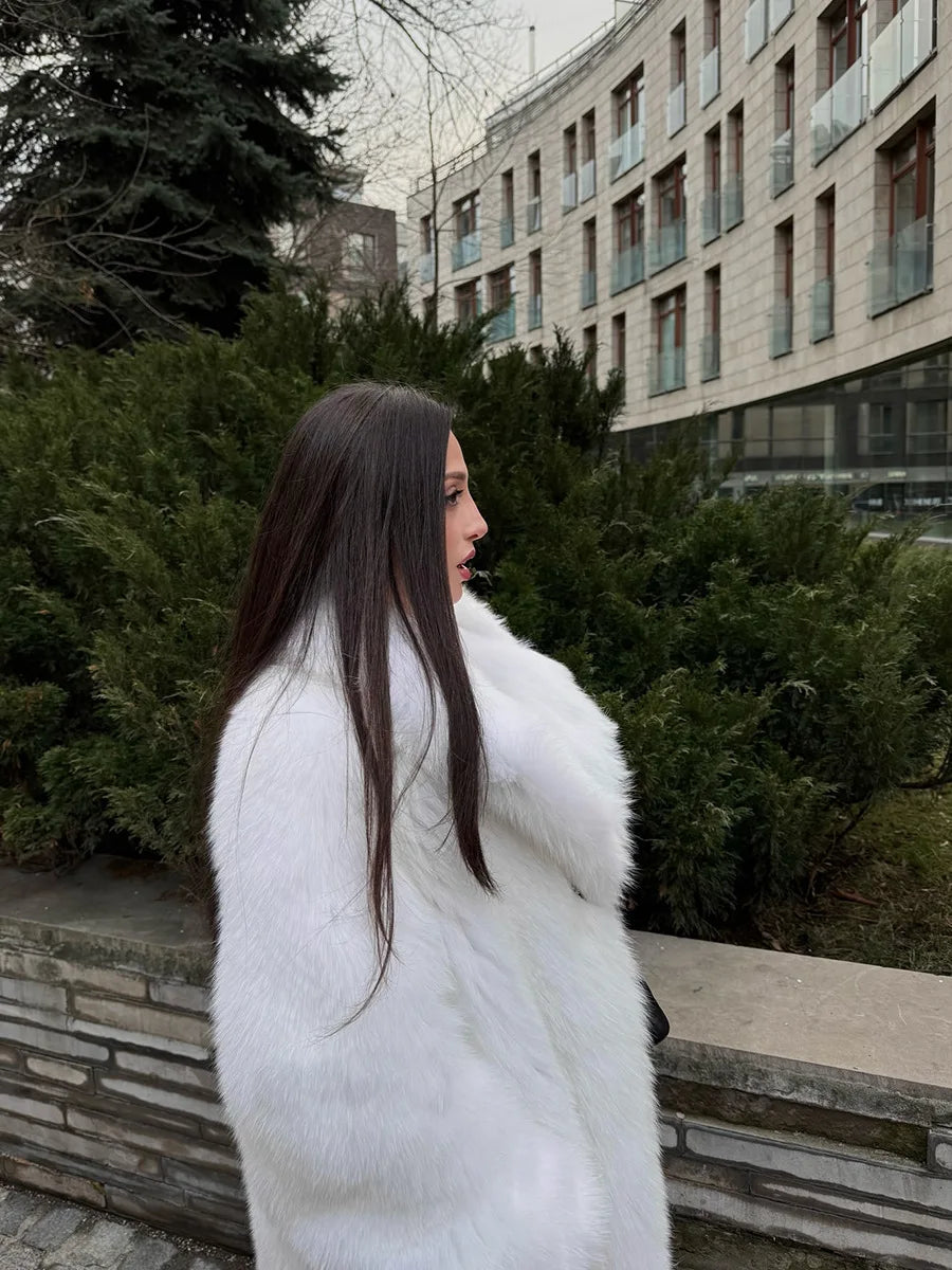 Long Coats Women Faux Fur Jackets Y2k Streetwear Turn Down Collar Coat Thick Warm Jacket Elegant Work Outerwear Autumn Winter