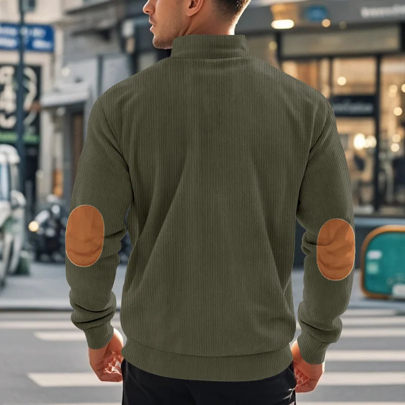 spring autumn new men's fleece sweatshirt stand-up collar half zipper pullover long sleeve sweatshirt corduroy trend men's tops