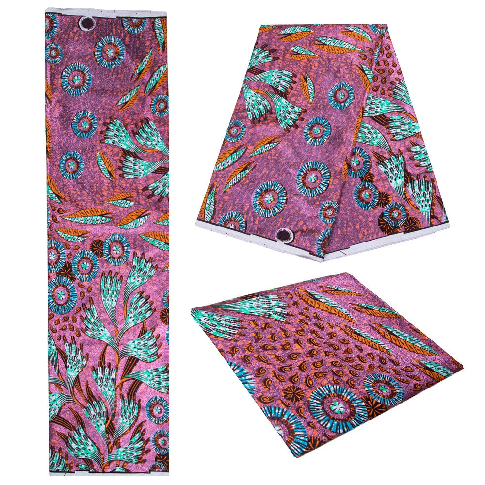 African Wax Print Fabric – 100% Cotton Ankara with Gold Foil Shimmer, 6 Yards/Roll, for Dresses, Headwraps & Fashion Garments