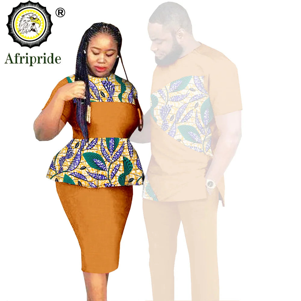 African Couples Clothing Outfits Men and Women Wear Wedding Party Ankara Wax Print Fashion AFRIPRIDE S20C010