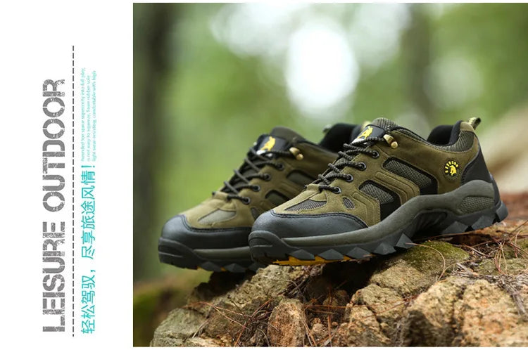 Men's Outdoor Climbing Shoes Breathable Waterproof Sports Hiking Shoes Rubber Outsole Low Cut Lace up Casual Shoes
